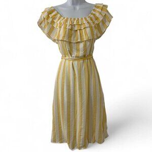 Women's Midi Dress Striped off the shoulders Ruffles BohoChic Cottagecore Yellow